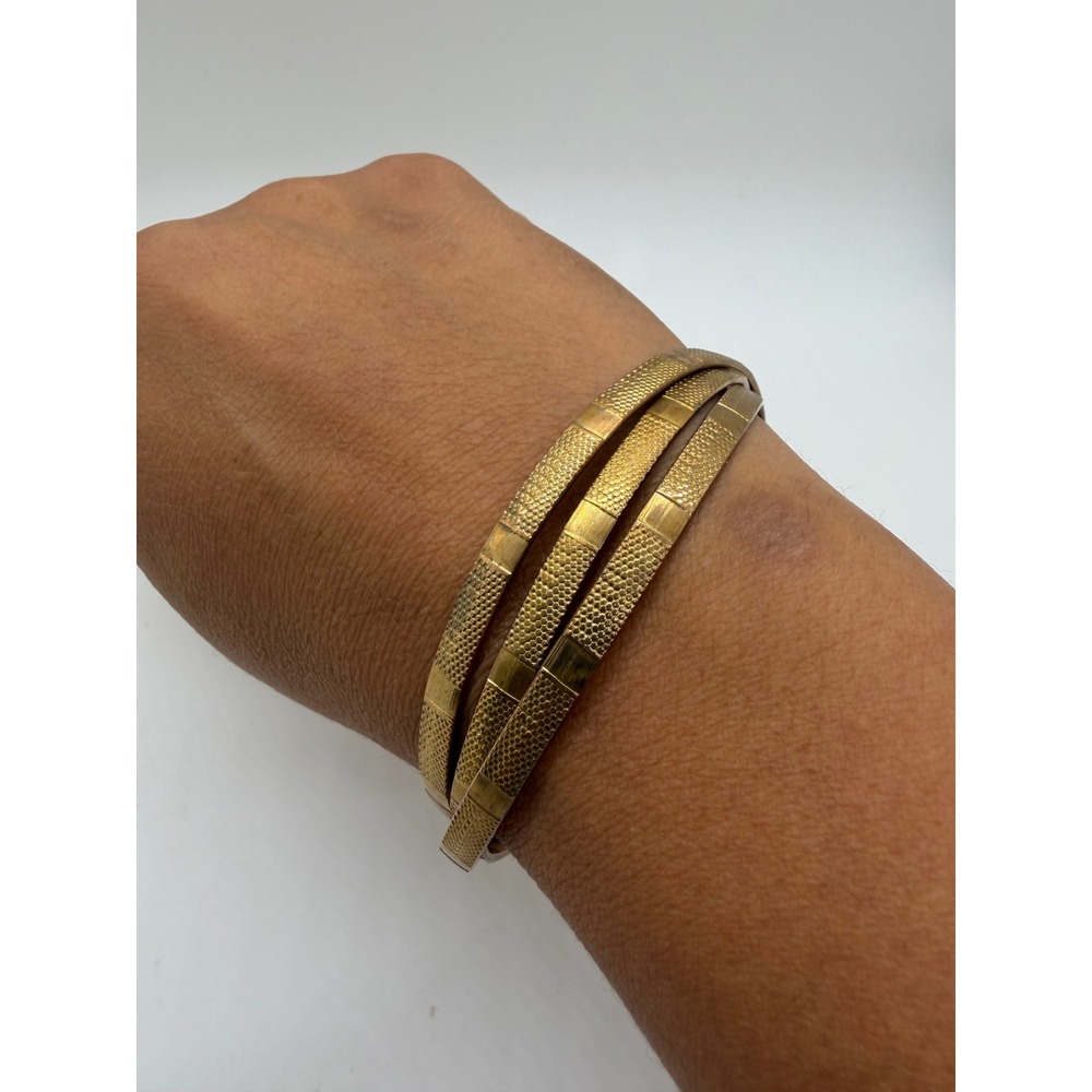 Vintage Gold Tone Textured Rolling Bangle Bracelet Set Interlocking Bands